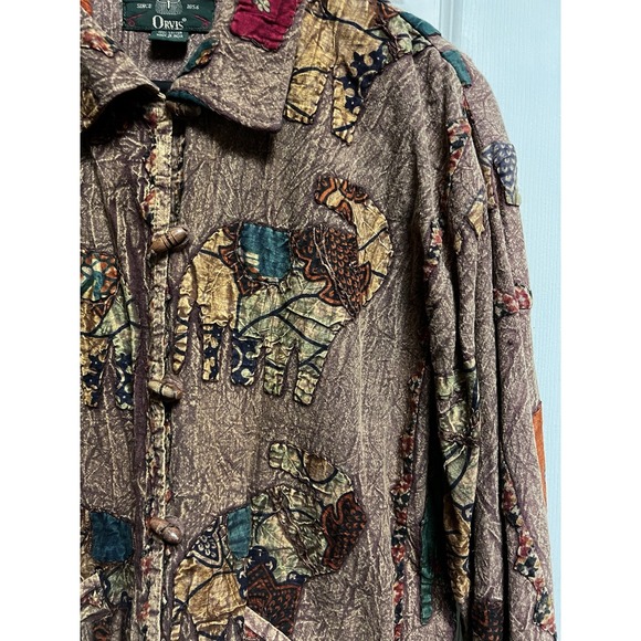 026-004 Orvis Elephant Applique Cotton Jacket Brown Button Front Women's Small‎ - Picture 4 of 11